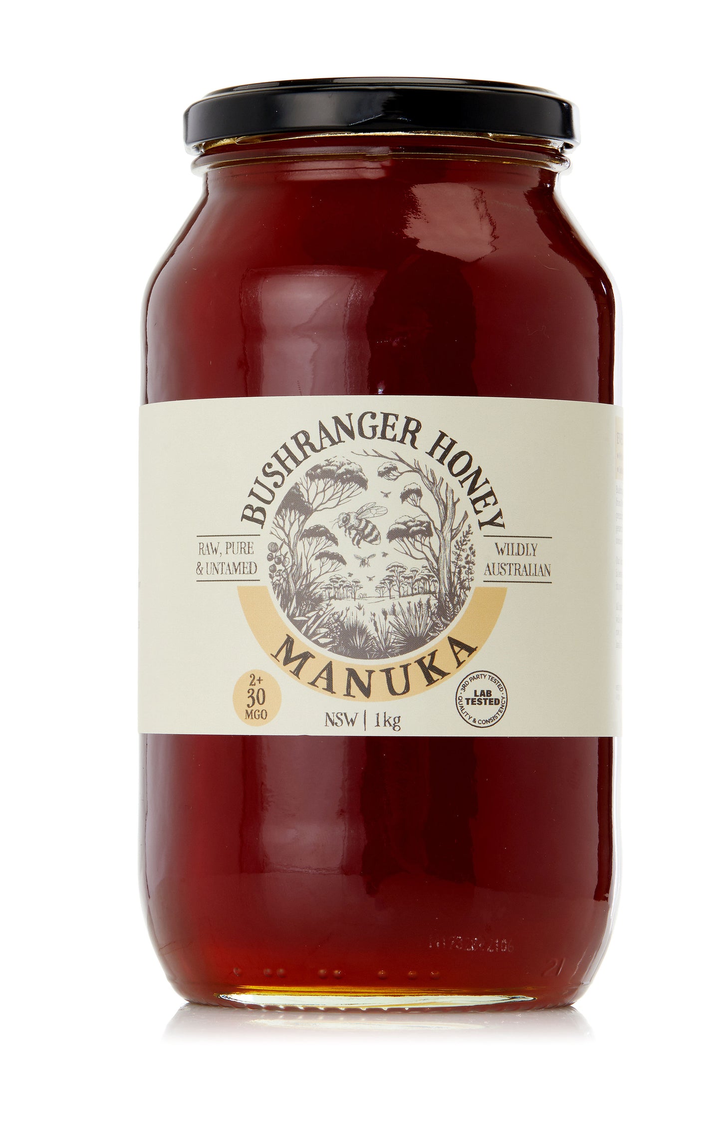 Bushranger Honey 2+ 30 MGO Australian Manuka 1KG Glass Jar