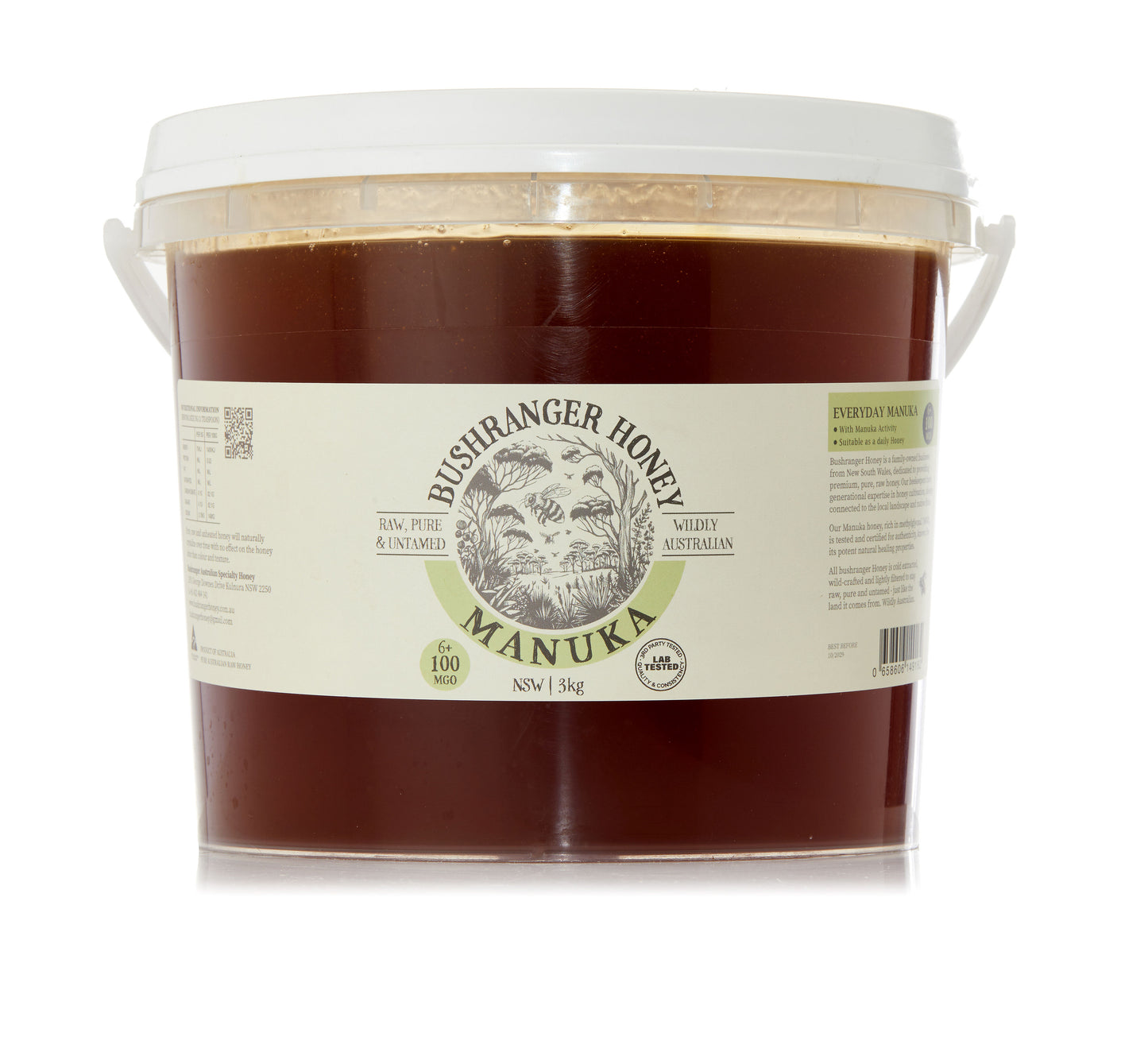 Bushranger Honey 6+ 100 MGO Australian Manuka Honey 3KG Tub
