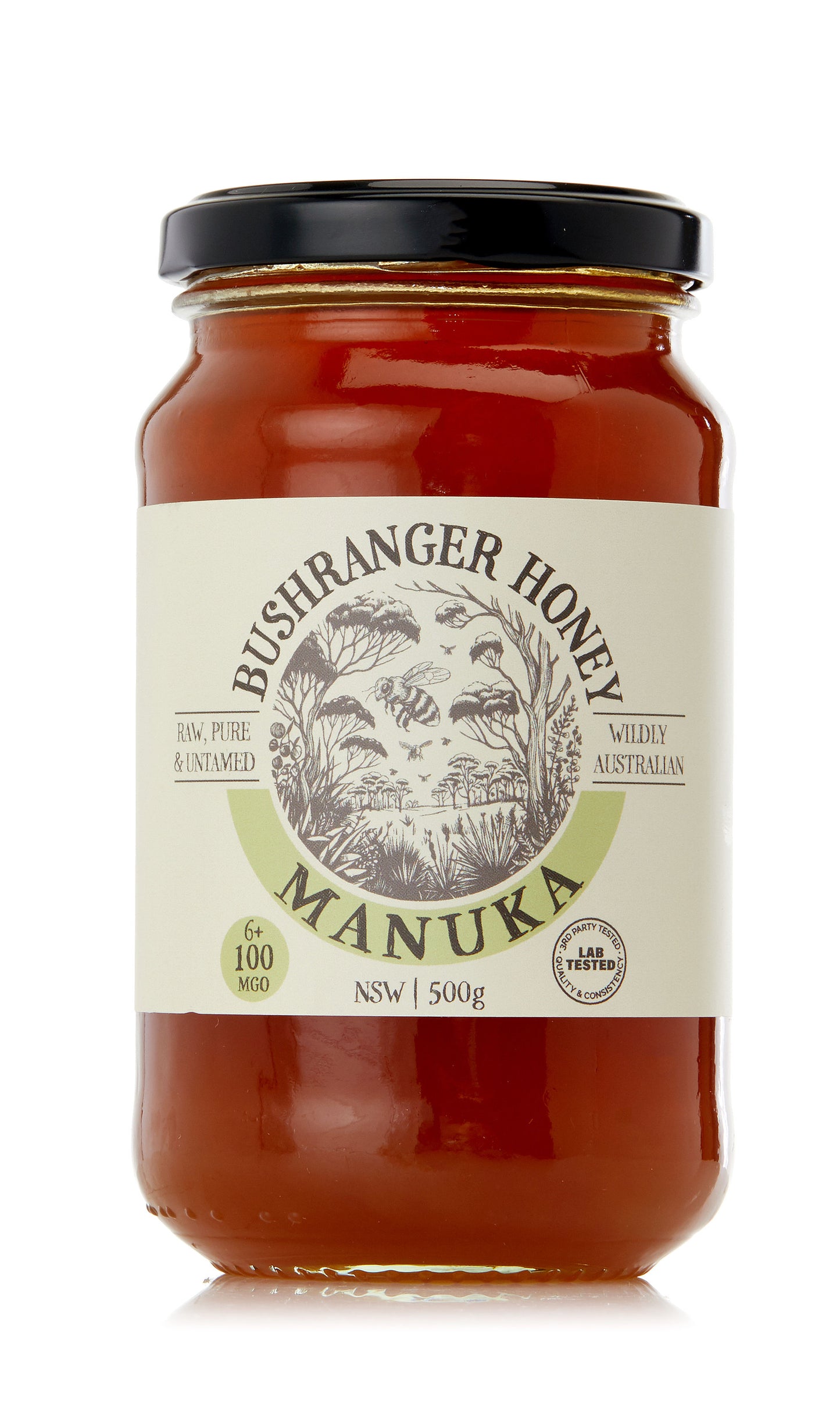 Bushranger 6+ 100 MGO Australian Manuka 500g Glass Jar