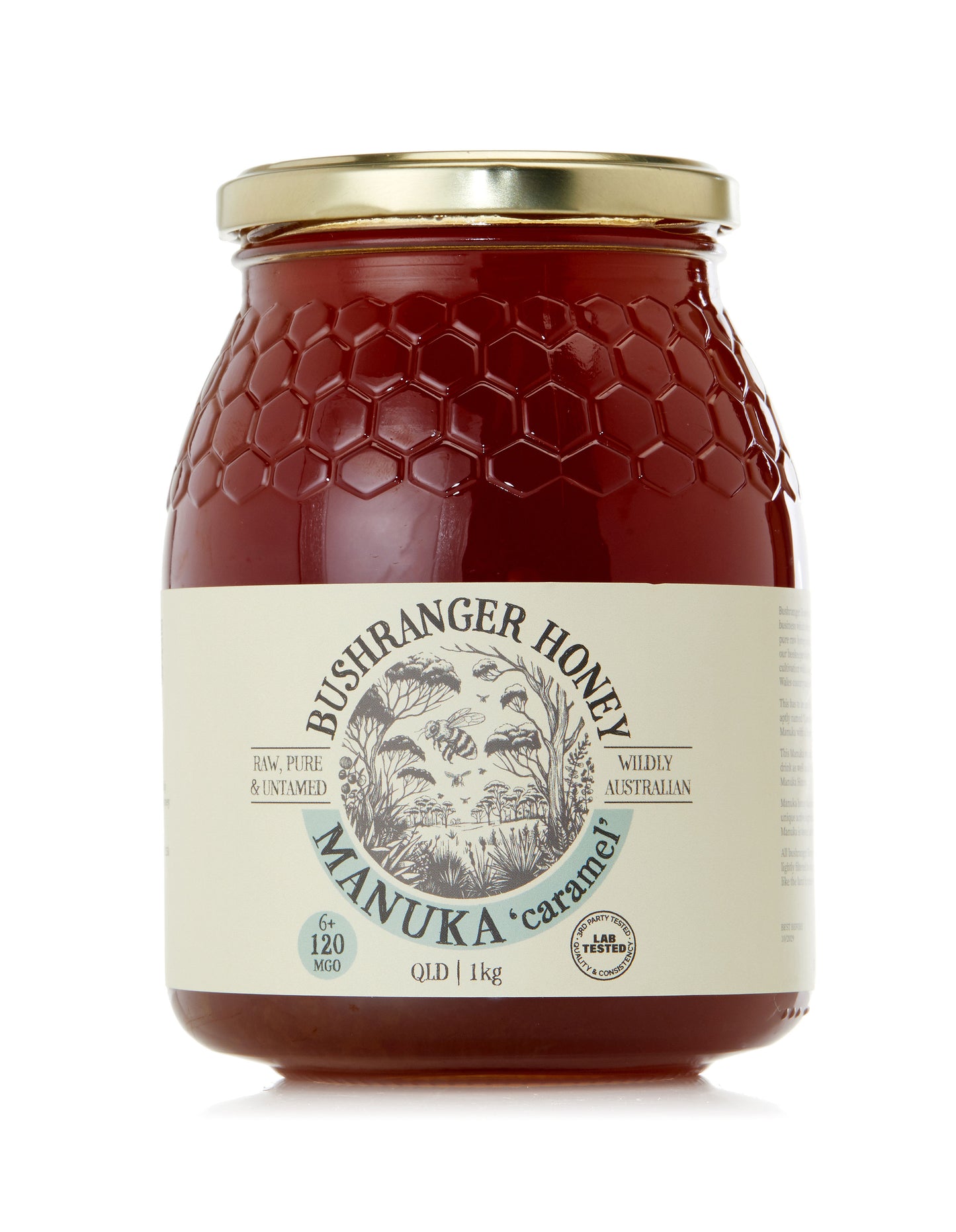 Bushranger 6+ 120 MGO Australian Manuka 'Caramel' 1kg Glass Jar